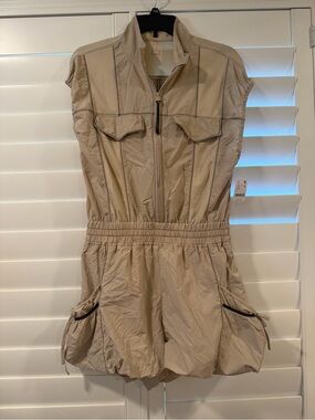 FP Movement by Free People Beige Sleeveless Utility Romper